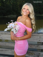 Gorgeous Pink Off-Shoulder Strapless Bodycon Short Mini Dress Homecoming Dress